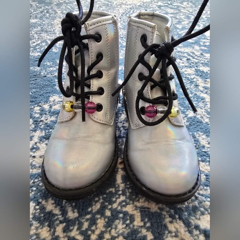 Girls Silver Boots with Bead Accents